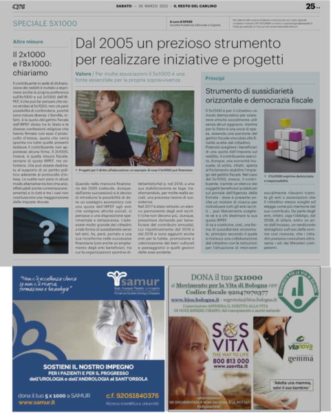 pagina campagna 5x1000 sul Resto del Carlino